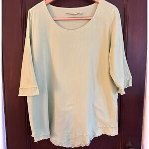 SOFT SURROUNDINGS | Green Double Layer Gauze Blouse Pointed Hem | Size Large